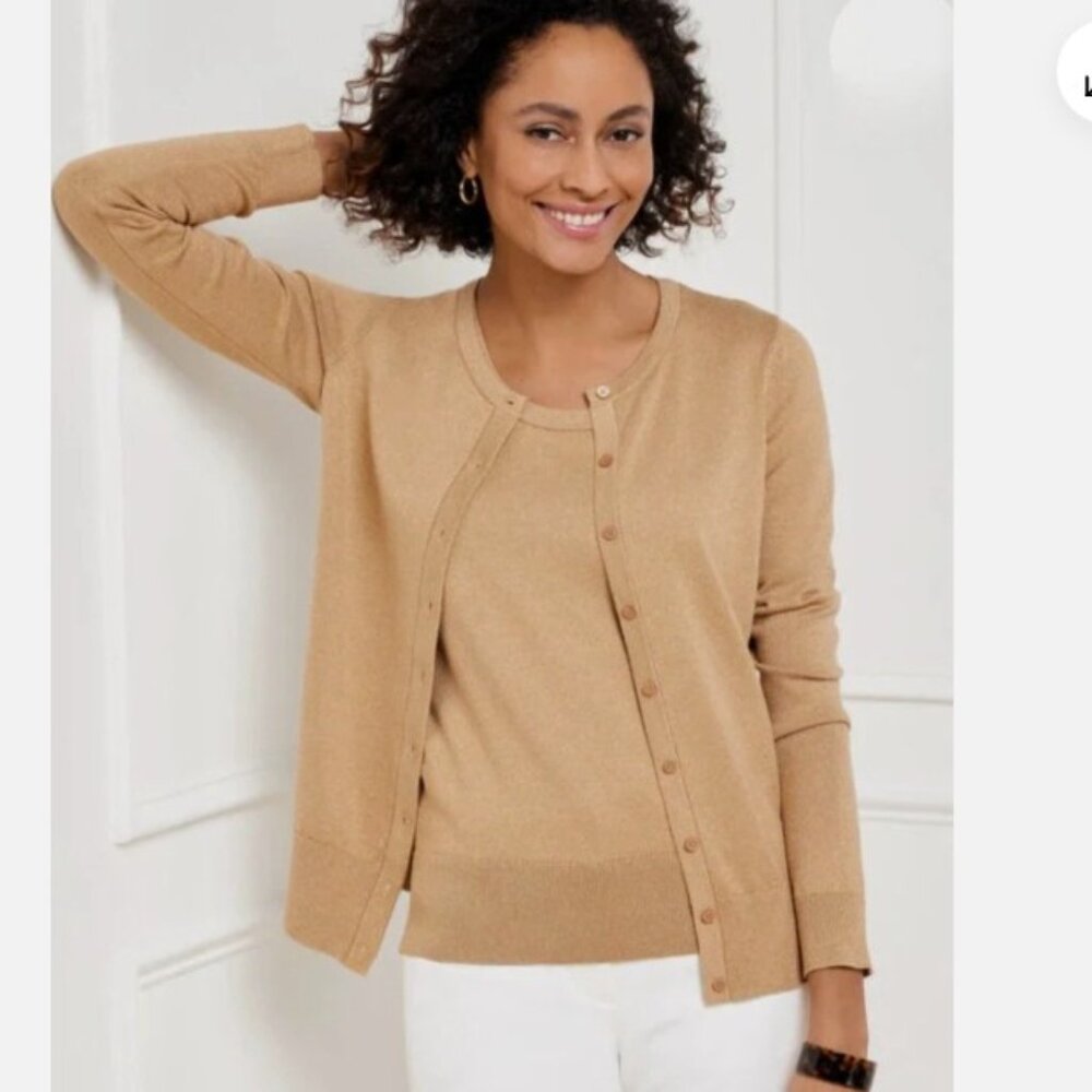 Classic Crewneck Lightweight Cotton/.Cashmere Blend Cardigan ONLY - Camel
